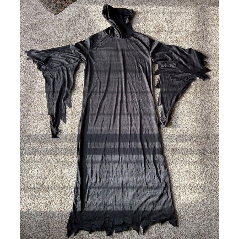 Fun World Black Hooded Robe Costume Tattered Grim Reaper Phantom Kids Size 12